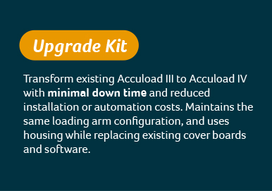 Transform existing Accuload III to Accuload IV with minimal down time and reduced installation or automation costs. Maintains the same loading arm configuration, and uses housing while replacing existing cover boards and software.